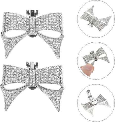 Vaguelly 1 Pair Rhinestone Shoe Clips Big Bow Detachable Shoe Buckles for Heels Flats Pumps Decorative Shoe Accessoriesecoration (Silver) in Saudi Arabia