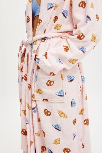 Franhais Womens Shawl Robe Plush Striped Fluffy Bathrobe Long Sleeve Knee Length Lounge Robes Loungewear with Pocket in Kuwait