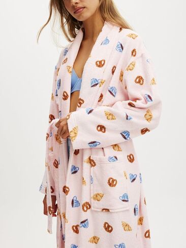 Franhais Womens Shawl Robe Plush Striped Fluffy Bathrobe Long Sleeve Knee Length Lounge Robes Loungewear with Pocket in Kuwait