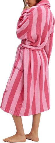 Franhais Womens Shawl Robe Plush Striped Fluffy Bathrobe Long Sleeve Knee Length Lounge Robes Loungewear with Pocket in Kuwait