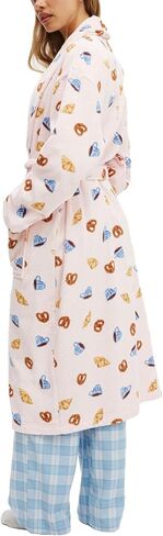 Franhais Womens Shawl Robe Plush Striped Fluffy Bathrobe Long Sleeve Knee Length Lounge Robes Loungewear with Pocket in Kuwait