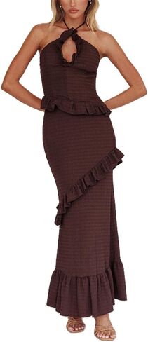 Women Y2k 2 Piece Maxi Skirt Set Boho Floral Slim Fit Tops Mesh Flowy Long Skirt Summer Beach Sheer Outfits in Saudi Arabia