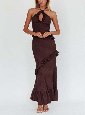 Women Y2k 2 Piece Maxi Skirt Set Boho Floral Slim Fit Tops Mesh Flowy Long Skirt Summer Beach Sheer Outfits in Saudi Arabia