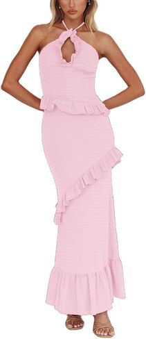 Women Y2k 2 Piece Maxi Skirt Set Boho Floral Slim Fit Tops Mesh Flowy Long Skirt Summer Beach Sheer Outfits in Saudi Arabia