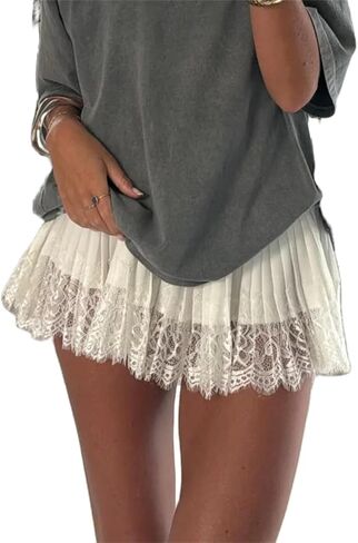 Alyweatry Women Y2k Lace Half Slip Skirt Low Rise Layered Pleated Lace Mini Skirt Cute Ruffle Flowy Short Underskirt in Saudi Arabia