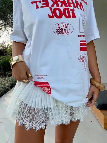 Alyweatry Women Y2k Lace Half Slip Skirt Low Rise Layered Pleated Lace Mini Skirt Cute Ruffle Flowy Short Underskirt in Saudi Arabia