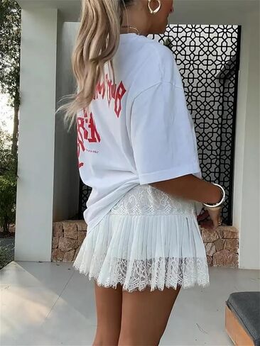 Alyweatry Women Y2k Lace Half Slip Skirt Low Rise Layered Pleated Lace Mini Skirt Cute Ruffle Flowy Short Underskirt in Saudi Arabia