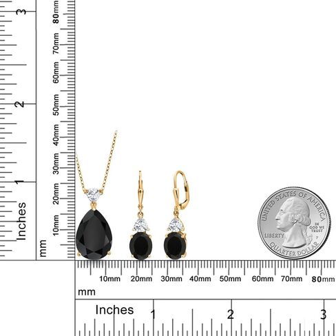 Gem Stone King 18K Yellow Gold Plated Silver Black Onyx and White Moissanite Pendant Earrings Jewelry Set For Women (16.32 Cttw, Pear Shape 18X13MM, with 18 Inch Chain) in Saudi Arabia