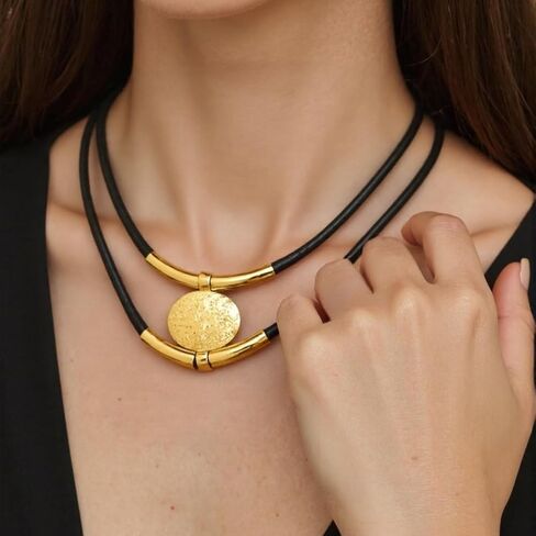 Necklace Vintage Collarbone Chain Black Double Layer Adjustable Gold or Silver Tone Unisex Jewelry in Saudi Arabia