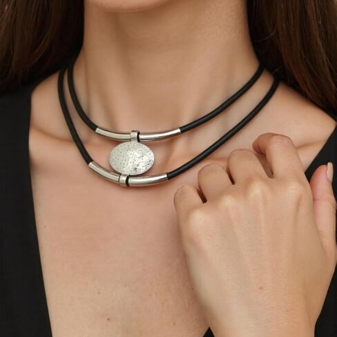 Necklace Vintage Collarbone Chain Black Double Layer Adjustable Gold or Silver Tone Unisex Jewelry in Saudi Arabia
