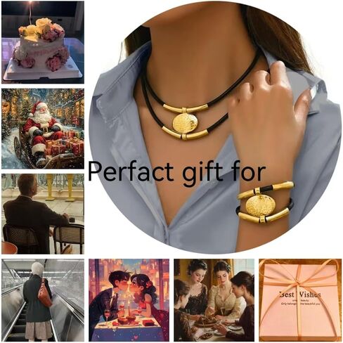 Necklace Vintage Collarbone Chain Black Double Layer Adjustable Gold or Silver Tone Unisex Jewelry in Saudi Arabia