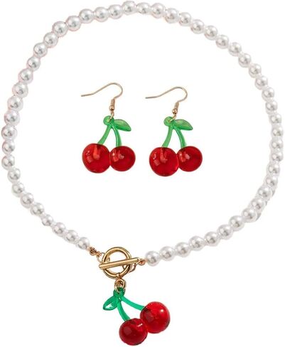 Strawberry Jewelry Set for Women Cute Strawberry Earrings Necklace Bracelet Dainty Fruit Charm Accessories for Birthday Party in Saudi Arabia