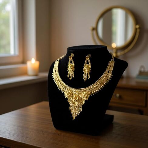 Traditional Indian Gold Plated Necklace Jewelry Set with Earrings for Women, Ethnic Wedding Bridal Party Wear, Antique in Saudi Arabia