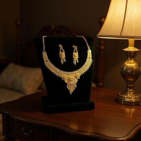 Traditional Indian Gold Plated Necklace Jewelry Set with Earrings for Women, Ethnic Wedding Bridal Party Wear, Antique in Saudi Arabia