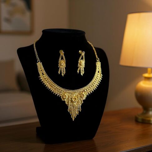 Traditional Indian Gold Plated Necklace Jewelry Set with Earrings for Women, Ethnic Wedding Bridal Party Wear, Antique in Saudi Arabia