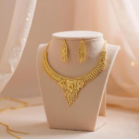 Traditional Indian Gold Plated Necklace Jewelry Set with Earrings for Women, Ethnic Wedding Bridal Party Wear, Antique in Saudi Arabia