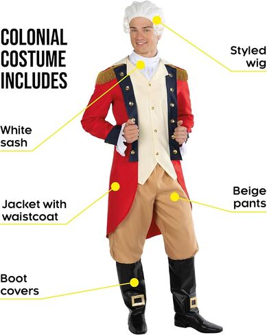 Morph George Washington Costume Adult With Wig, Founding Father Costume, Colonial Costumes Men, Halloween Costumes For Men in Saudi Arabia