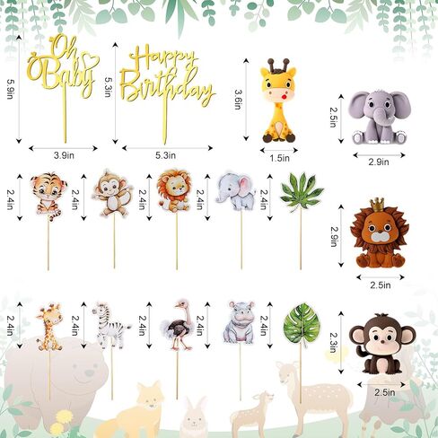 Tallew 42 Pcs Jungle Animal Cake Topper Safari Animal Cake Decoration Lion Zebra Giraffe Elephant Tiger Figure Toys Eucalyptus Palm Leaves Cake Topper for Wild Zoo Birthday Party Supplies in Saudi Arabia