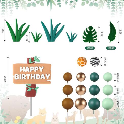 Tallew 42 Pcs Jungle Animal Cake Topper Safari Animal Cake Decoration Lion Zebra Giraffe Elephant Tiger Figure Toys Eucalyptus Palm Leaves Cake Topper for Wild Zoo Birthday Party Supplies in Saudi Arabia