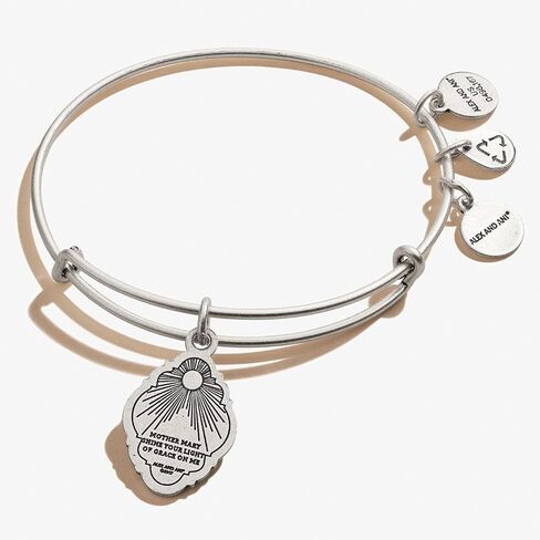 سوار Alex and Ani Divine Guides قابل للتوسيع للنساء، سحر محفور للأم ماري، لمسة نهائية رافيلية، من 2 إلى 3.5 بوصة in Kuwait