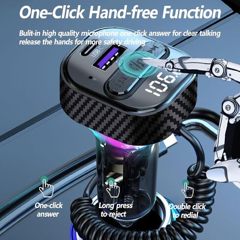 Bluetooth 5.3 FM Transmitter for Car, Bluetooth Car Adapter with Type-C PD(30W) Car Charger and QC3.0 USB Port, Wireless FM Radio Transmitter, Support MP3 Player, Handsfree Calling, LED Backlit,U Disk in Kuwait
