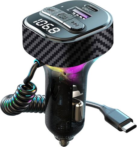 Bluetooth 5.3 FM Transmitter for Car, Bluetooth Car Adapter with Type-C PD(30W) Car Charger and QC3.0 USB Port, Wireless FM Radio Transmitter, Support MP3 Player, Handsfree Calling, LED Backlit,U Disk in Kuwait