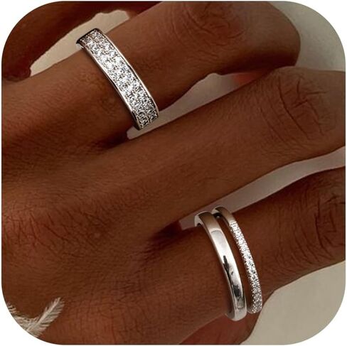 THUNARAZ 18K مطلية بالذهب خواتم أنيقة مكدسة للنساء مجموعات خواتم أنيقة قابلة للتكديس للنساء الذهب مكعب زركونيا خواتم الإبهام الذهب والفضة غير تشويه عصابات الزفاف وعد التراص خاتم المجوهرات in Kuwait