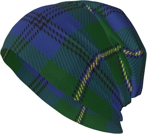 Beanie Hat Tartan Plaid Slouchy Knit Hat, Warm Stretchy Headwear for Men & Women, Winter Fall Accessory in Saudi Arabia