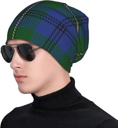Beanie Hat Tartan Plaid Slouchy Knit Hat, Warm Stretchy Headwear for Men & Women, Winter Fall Accessory in Saudi Arabia