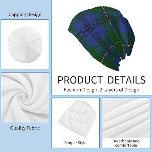 Beanie Hat Tartan Plaid Slouchy Knit Hat, Warm Stretchy Headwear for Men & Women, Winter Fall Accessory in Saudi Arabia