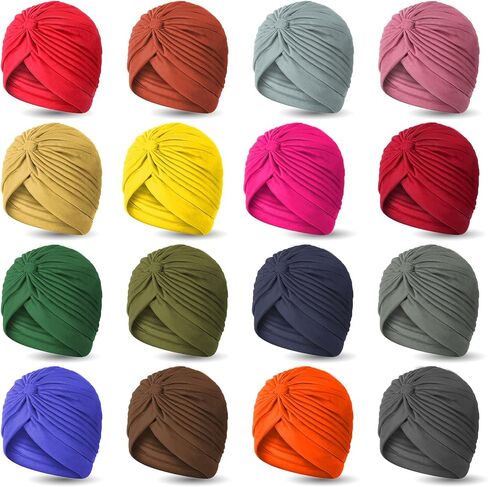 16 Colors Turbans for Women, Polyester Turban Head Wraps for Women, Soft and Stretchable Beanie Turbans and Head Wraps, Solid Hair Turban Coverings in Saudi Arabia
