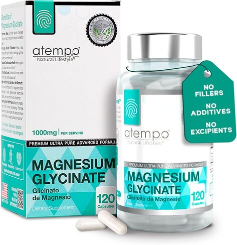 Atempo Natural Magnesium Glycinate 1000mg – 120 Vegan Capsules – High Absorption Chelated Magnesium – Elemental Support for Muscle, Nerve & Metabolic Function in Saudi Arabia