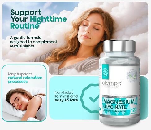 Atempo Natural Magnesium Glycinate 1000mg – 120 Vegan Capsules – High Absorption Chelated Magnesium – Elemental Support for Muscle, Nerve & Metabolic Function in Saudi Arabia
