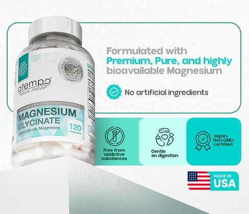 Atempo Natural Magnesium Glycinate 1000mg – 120 Vegan Capsules – High Absorption Chelated Magnesium – Elemental Support for Muscle, Nerve & Metabolic Function in Saudi Arabia