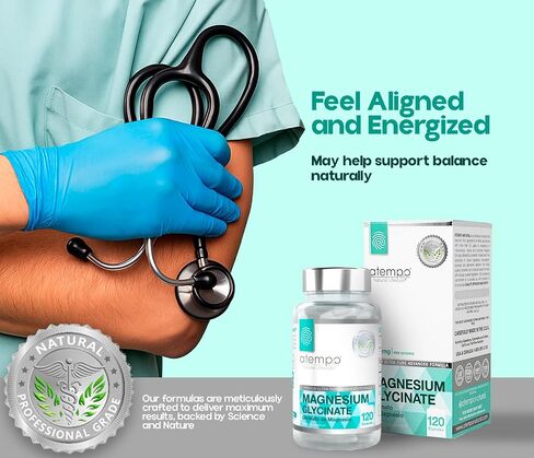 Atempo Natural Magnesium Glycinate 1000mg – 120 Vegan Capsules – High Absorption Chelated Magnesium – Elemental Support for Muscle, Nerve & Metabolic Function in Saudi Arabia