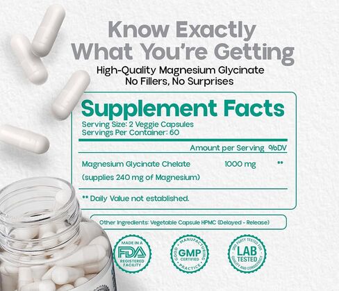 Atempo Natural Magnesium Glycinate 1000mg – 120 Vegan Capsules – High Absorption Chelated Magnesium – Elemental Support for Muscle, Nerve & Metabolic Function in Saudi Arabia