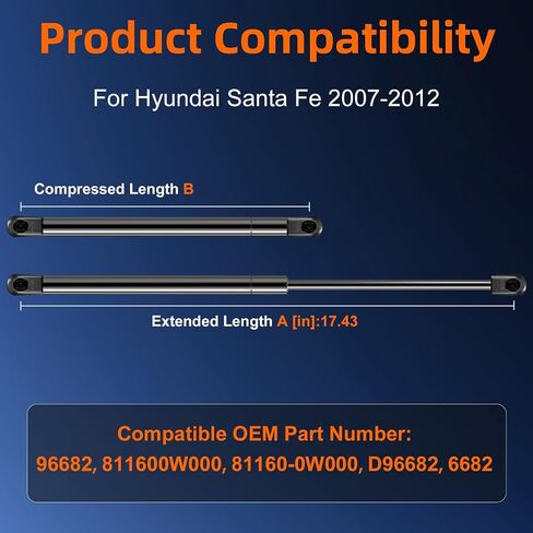 الكمية (2) 811600W000 دعامة رفع غطاء المحرك متوافقة مع Hyundai Santa Fe 2007-2012، استبدال دعامة الصدمات الغازية بونيه OE# 96682 81160-0W000 in Saudi Arabia