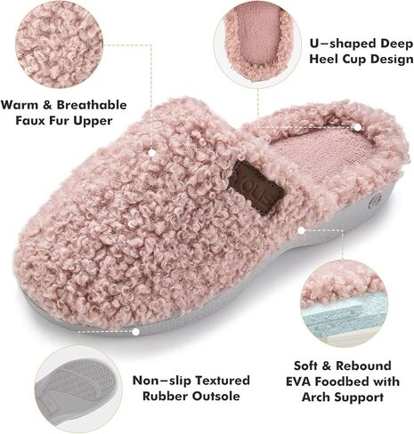 YOLIS Fuzzy Slippers for Women, Fluffy House Slippers with Memory Foam and Arch Support, Warm Cozy House Shoes for Indoor and Outdoor Wear Size 6-12 in Saudi Arabia