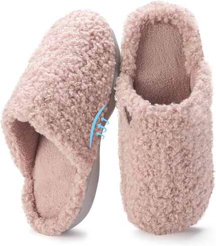 YOLIS Fuzzy Slippers for Women, Fluffy House Slippers with Memory Foam and Arch Support, Warm Cozy House Shoes for Indoor and Outdoor Wear Size 6-12 in Saudi Arabia