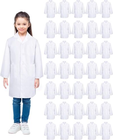 Newcotte 20 Pcs Unisex Kids Lab Coat Soft Children Science Doctor White Toddler Costume for Boys Girls Cosplay School (Large) in Saudi Arabia