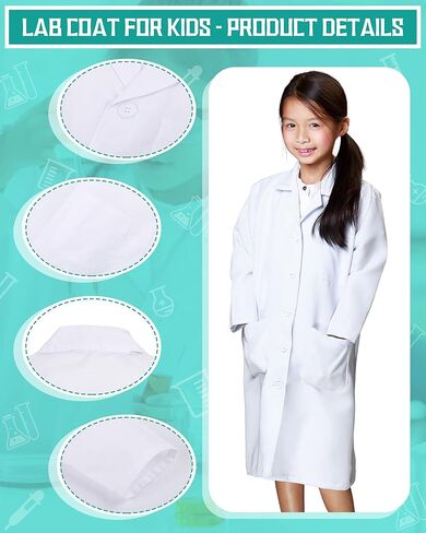 Newcotte 20 Pcs Unisex Kids Lab Coat Soft Children Science Doctor White Toddler Costume for Boys Girls Cosplay School (Large) in Saudi Arabia