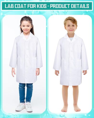 Newcotte 20 Pcs Unisex Kids Lab Coat Soft Children Science Doctor White Toddler Costume for Boys Girls Cosplay School (Large) in Saudi Arabia