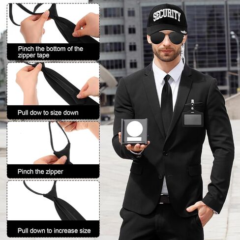 Mepase 10pcs Agent Costume Set Secret Security Service Outfit Kit Includes Security Cap Zipper Tie Black Sunglasses Earpiece and ID Card Badge for Halloween Cosplay Spy in Saudi Arabia