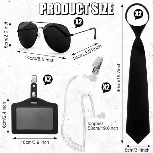 Mepase 10pcs Agent Costume Set Secret Security Service Outfit Kit Includes Security Cap Zipper Tie Black Sunglasses Earpiece and ID Card Badge for Halloween Cosplay Spy in Saudi Arabia