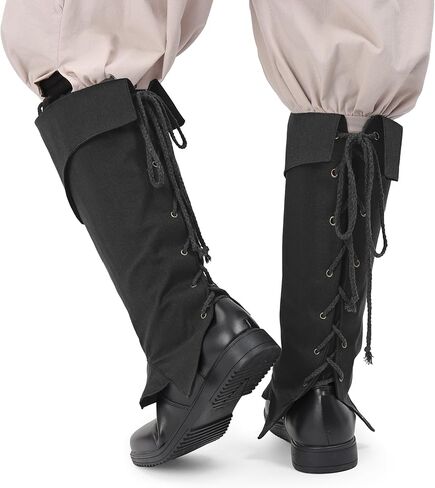 Medieval Pirate Boot Covers Costume Renaissance Linen Leg Gaiters Tie Up LARP Ren Faire Accessories in Kuwait