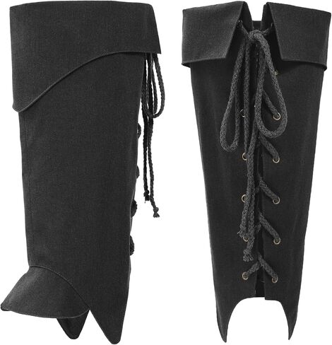 Medieval Pirate Boot Covers Costume Renaissance Linen Leg Gaiters Tie Up LARP Ren Faire Accessories in Kuwait