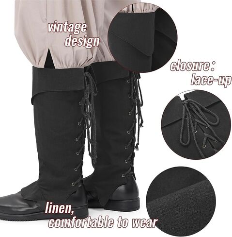 Medieval Pirate Boot Covers Costume Renaissance Linen Leg Gaiters Tie Up LARP Ren Faire Accessories in Kuwait