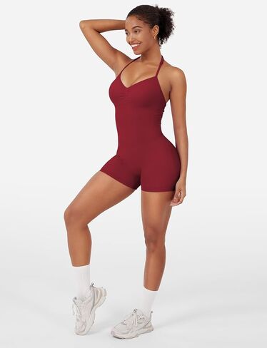YEOREO SoftHue بدلة تمرين قطعة واحدة للنساء بذلة قصيرة بدون ظهر بدون أكمام مضلعة Bodycon الصالة الرياضية واليوجا رومبير in Kuwait