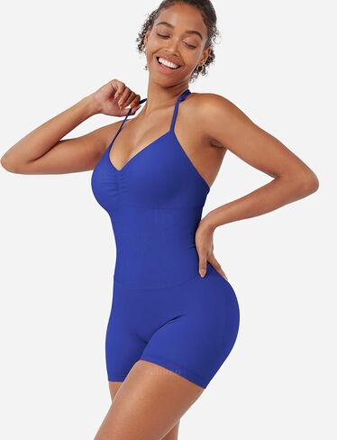 YEOREO SoftHue بدلة تمرين قطعة واحدة للنساء بذلة قصيرة بدون ظهر بدون أكمام مضلعة Bodycon الصالة الرياضية واليوجا رومبير in Kuwait