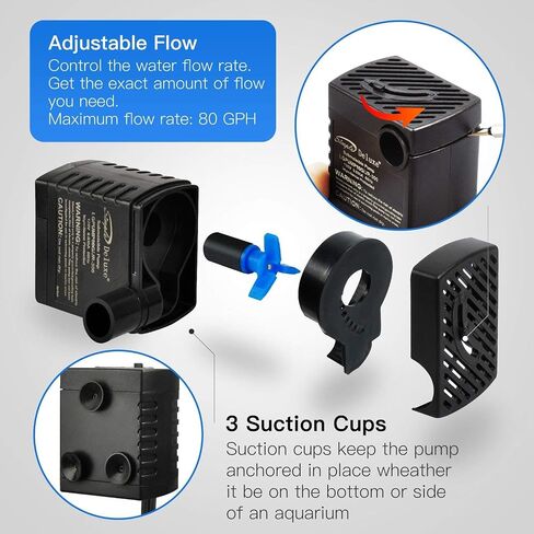Simple Deluxe 160GPH Submersible Water Pump (600L/H, 8W) with Adjustable Intake, 4.3ft High Lift, 2 Nozzles, Perfect for Fish Tank, Pond, Aquarium, Hydroponics in Kuwait